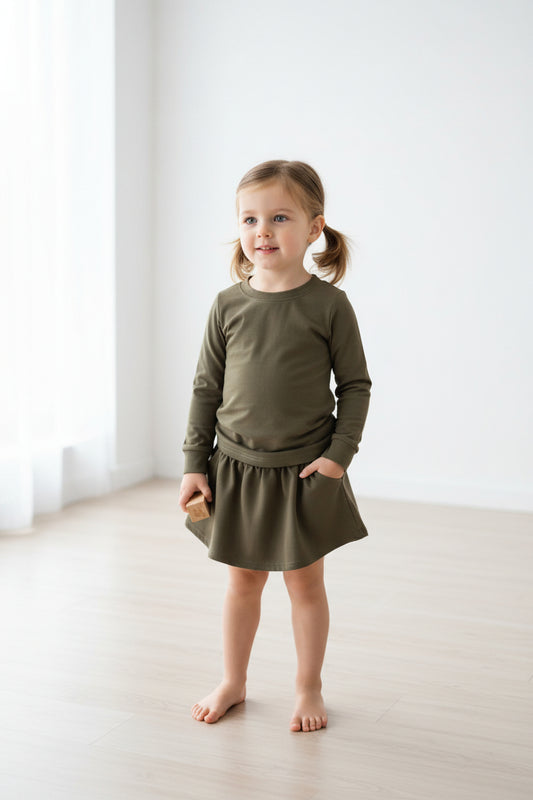 solid cotton olive skort set girls clothing