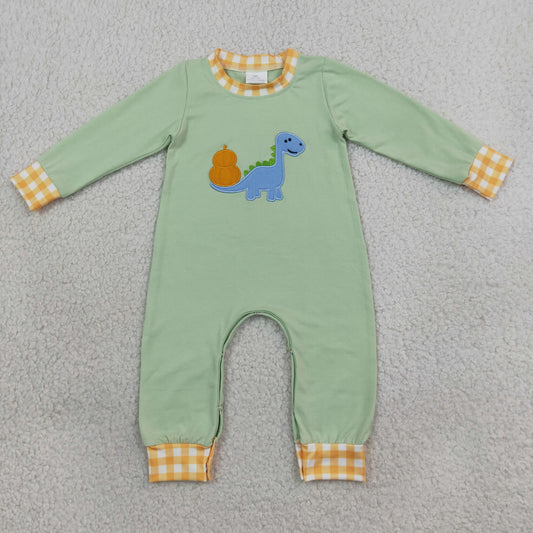 pumpkin dinosaur embroidery boy romper