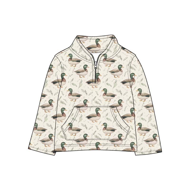 Custom order MOQ 3 duck print zip up pullover