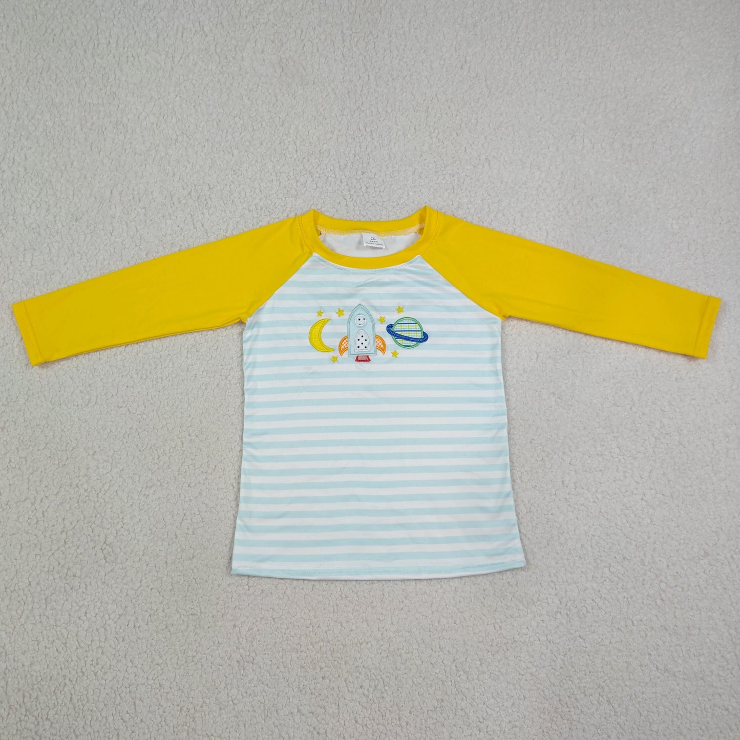 long sleeve rocket space embroidery boy raglan shirt