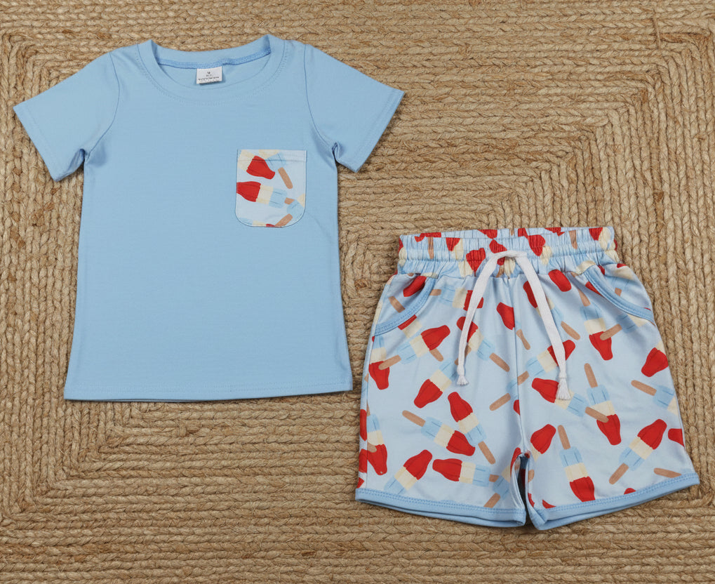 rocket popsicle shorts set 4th of july boy clothing