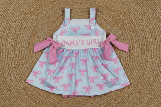 SR3426 mama's girl pink bow bubble romper baby girl clothes