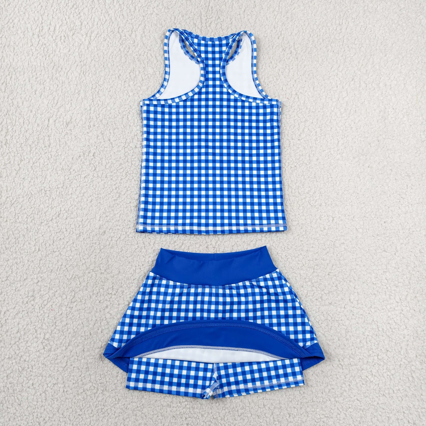 royal blue gingham athletic skort tank outfit girls clothes