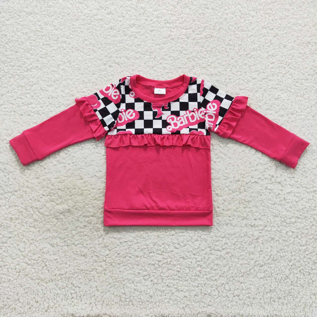 GT0296 Avatar black and white plaid rose red lace long-sleeved top