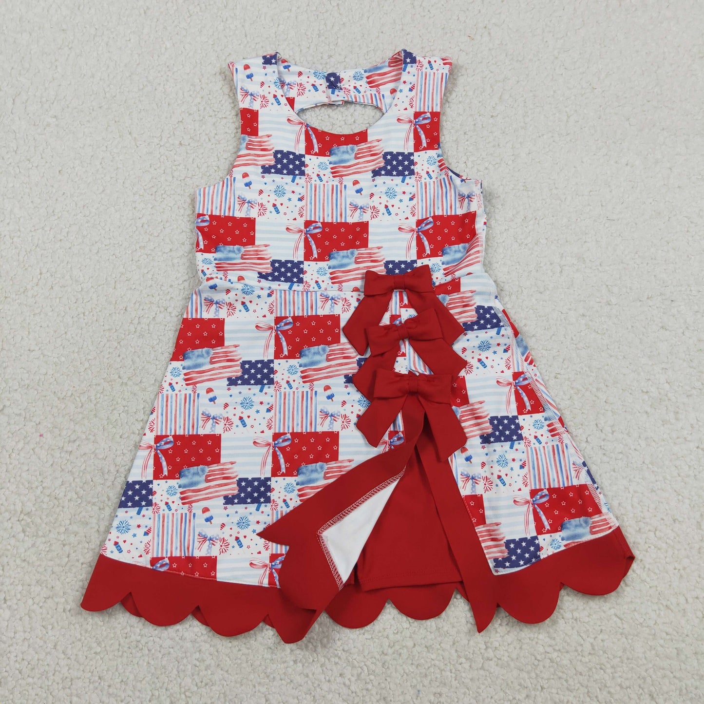 patriotic flag patchwork bow athletic scallop dress