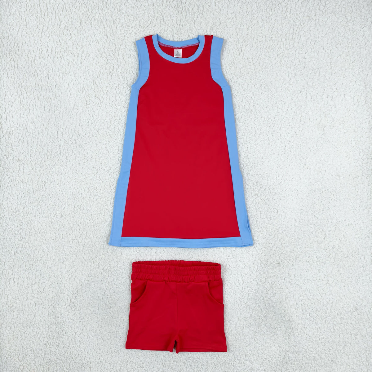 red blue sleeveless shorts yoga outfits