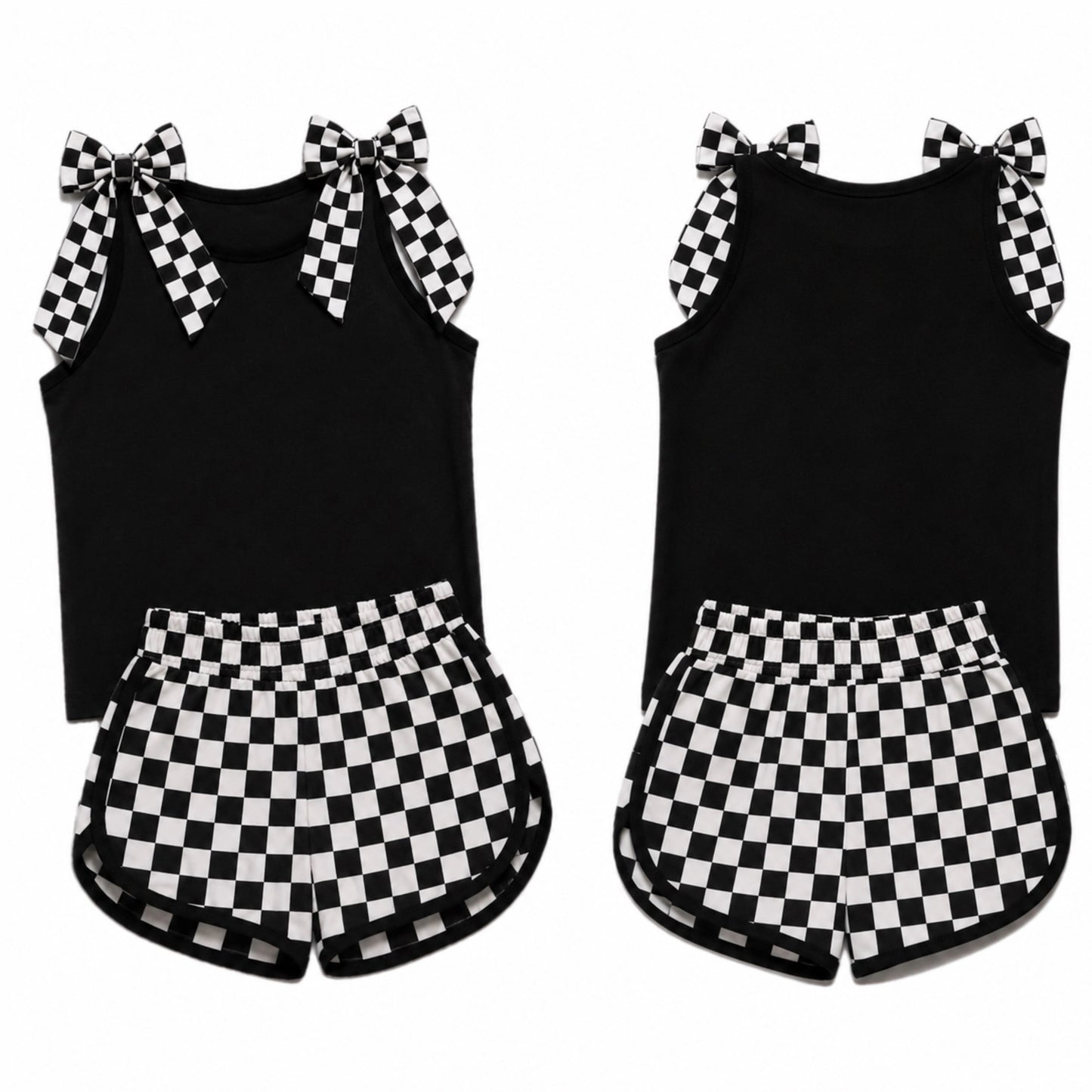 Custom order MOQ 3 black checkered bow shorts set