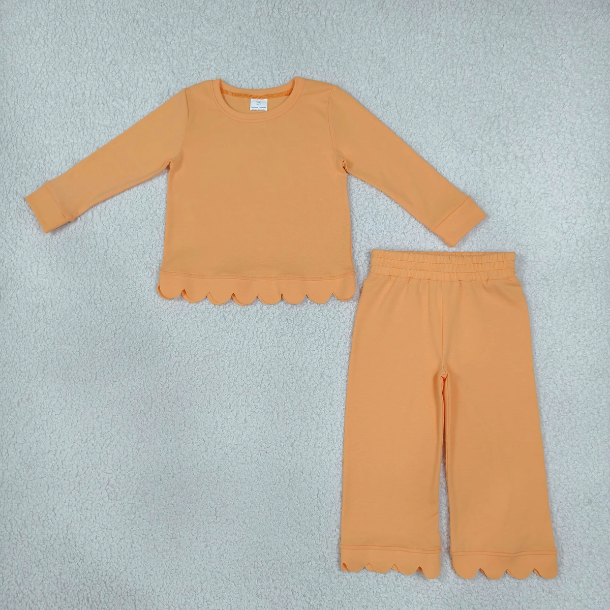Matching Baby girls solid long sleve pant scalloped outfits cotton