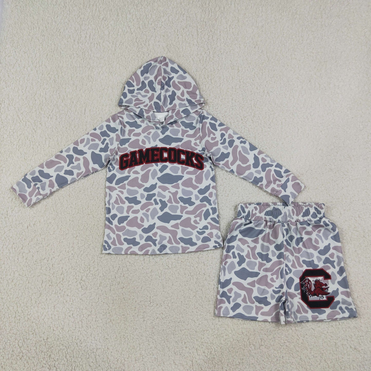 Gamecocks football team camo hoodie shorts set