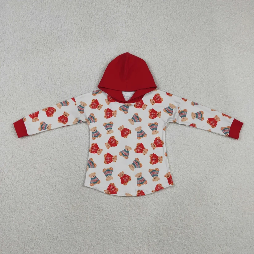 BT1056 red bear print hoodie