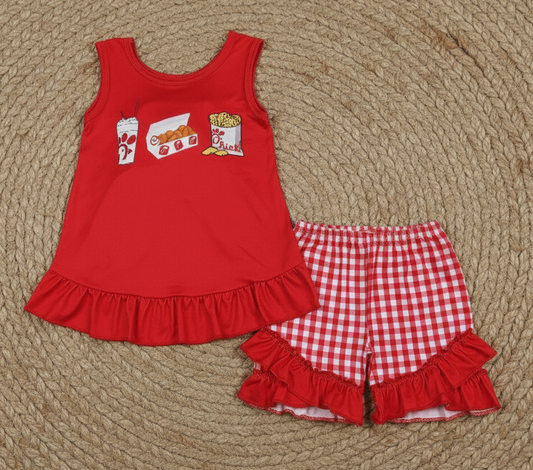 GSSO3009 chicken fries red backless shorts set