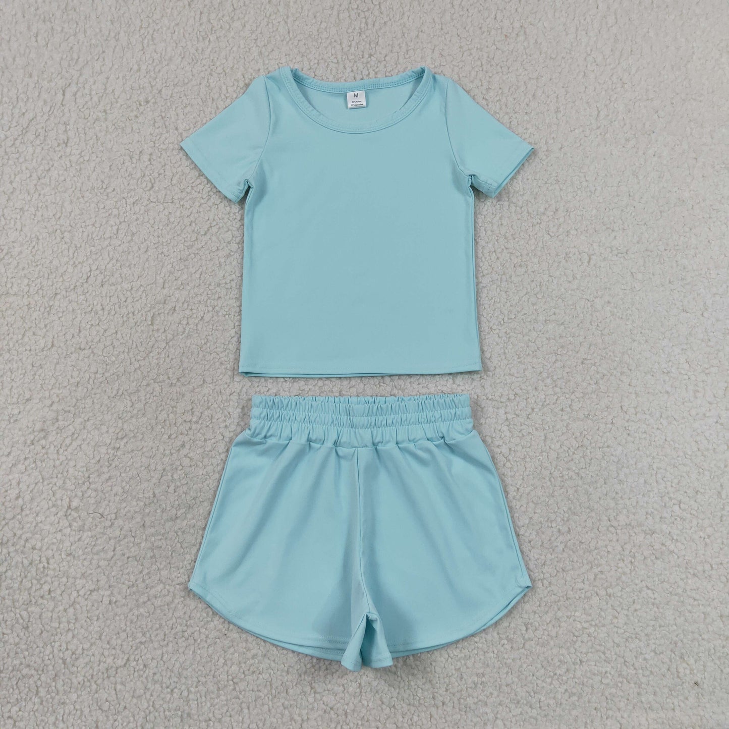 solid blue athletic shorts set sports yoga toddler girl clothing