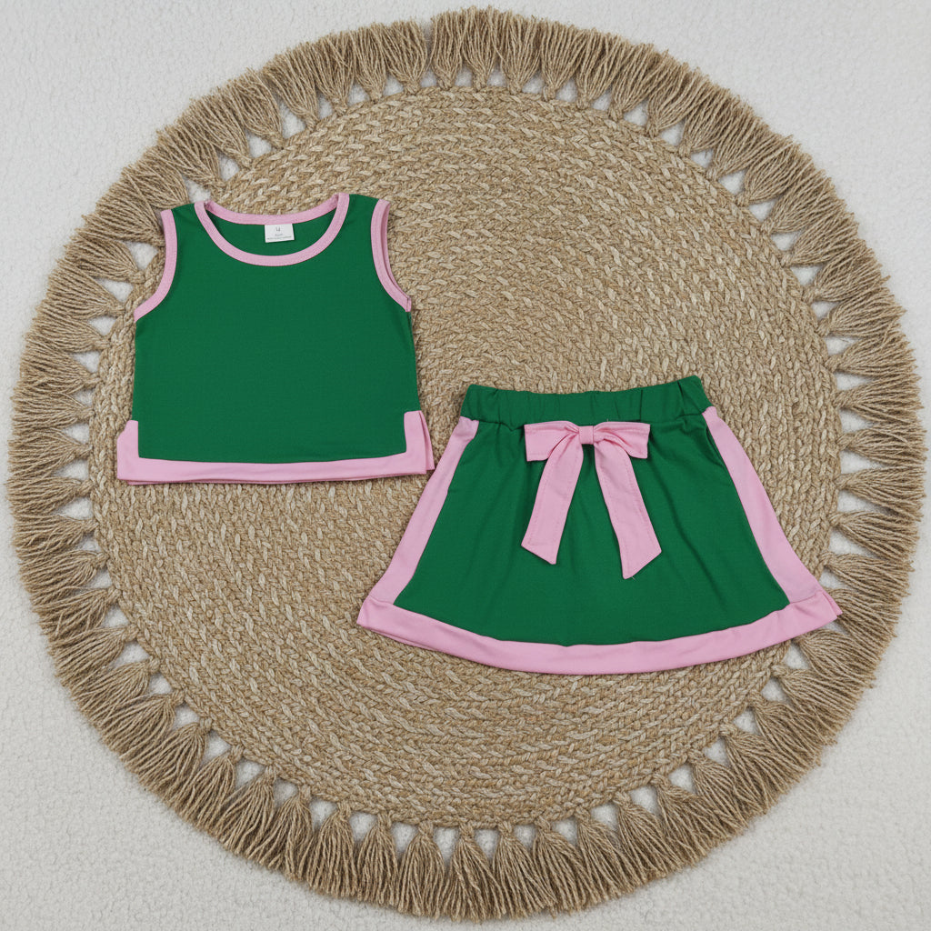 cotton green pink skort set girls clothing
