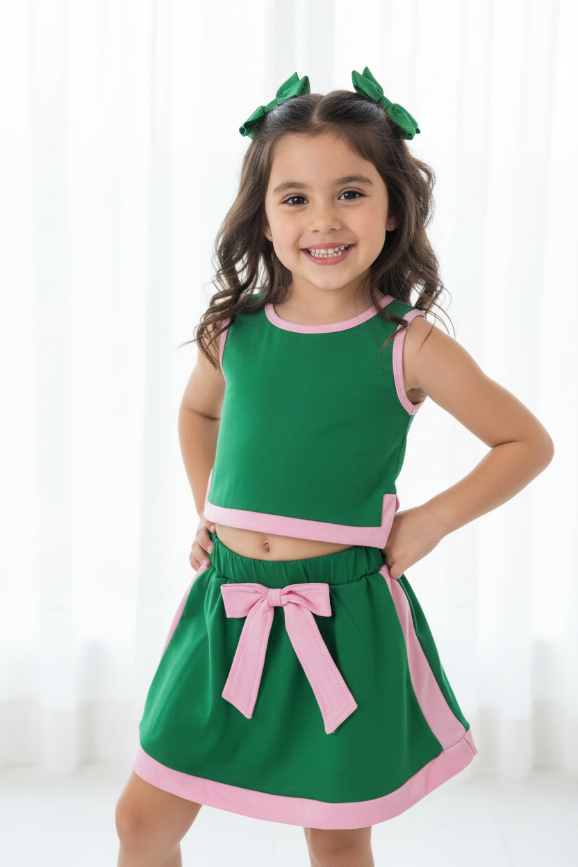 cotton green pink skort set girls clothing