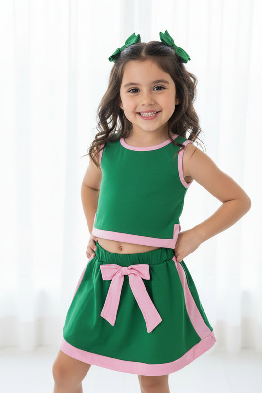 cotton green pink skort set girls clothing