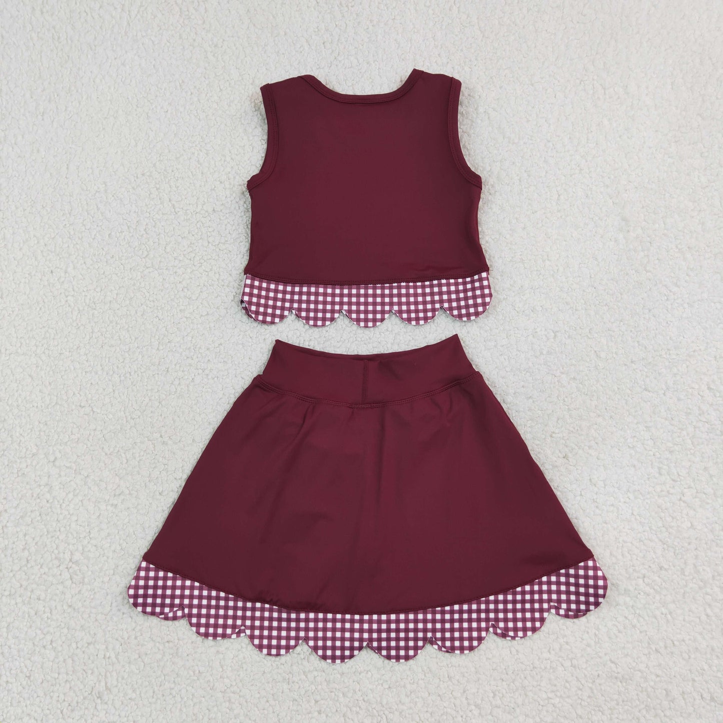 maroon gingham scallop athletic skort outfit girls clothing