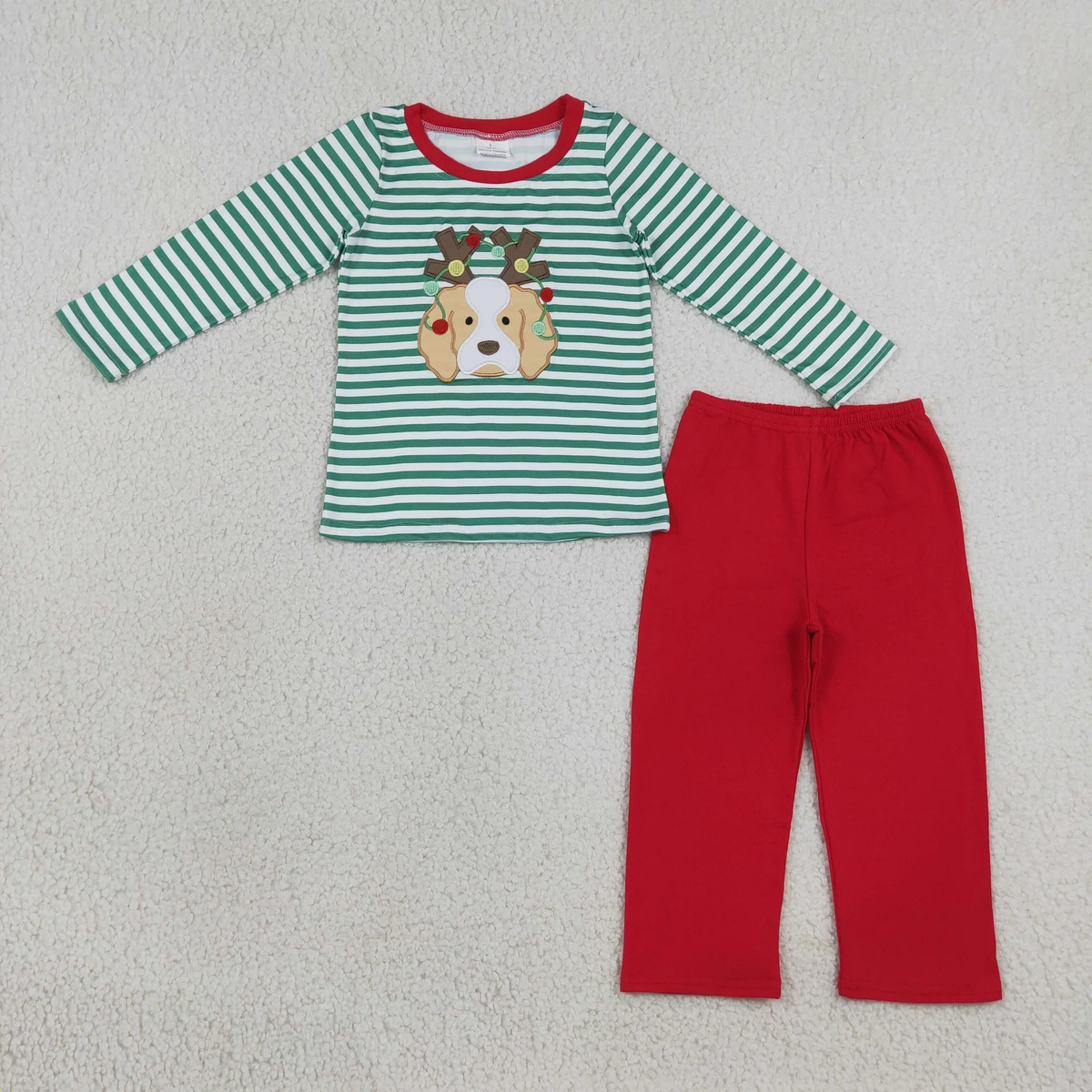 Sibling embroidery antlers bean dog kids clothing