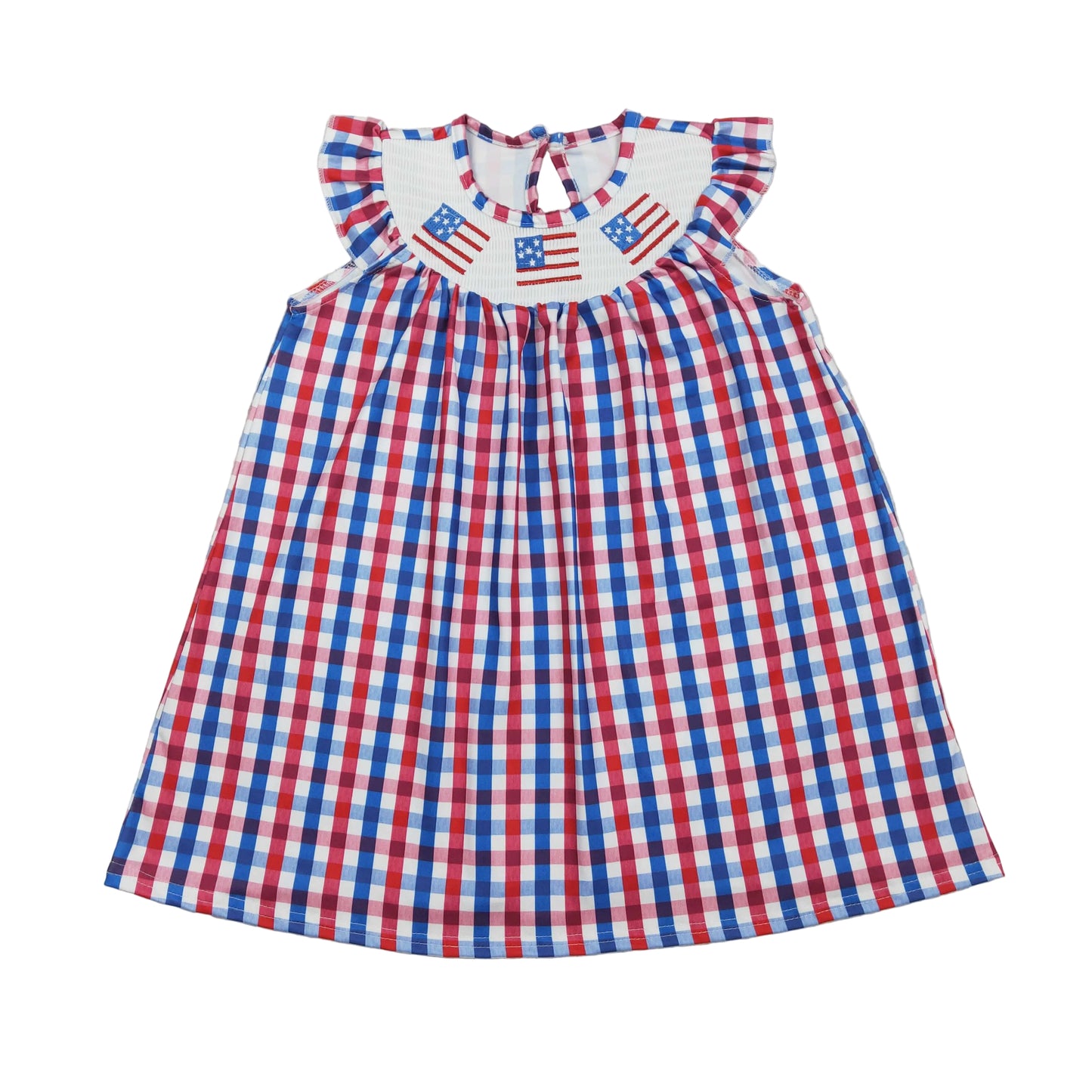 GSD3506 plaid USA flag smocked dress