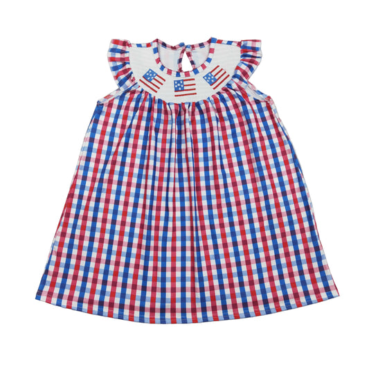 GSD3506 plaid USA flag smocked dress