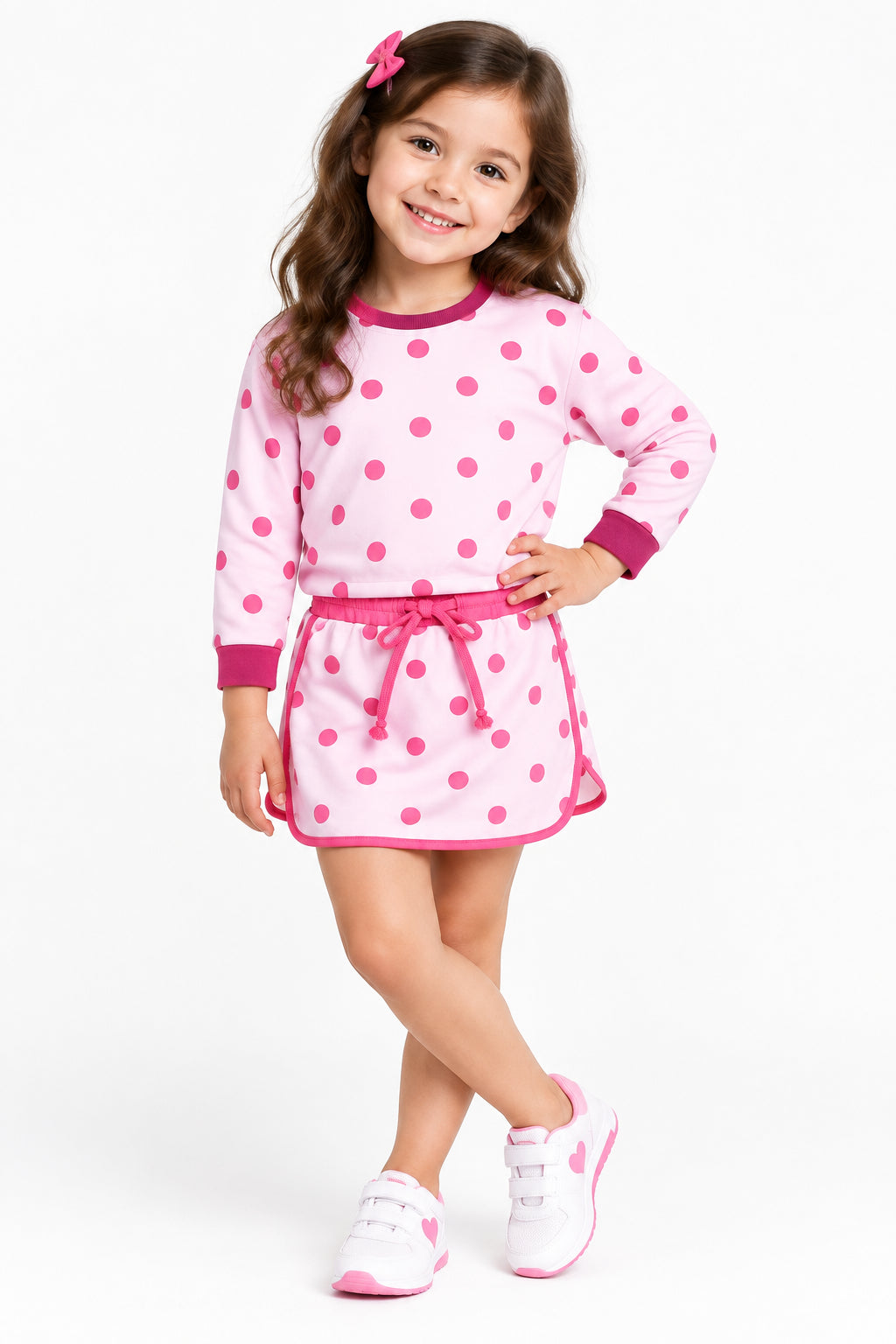 long sleeve pink polka dots skort set girls clothing