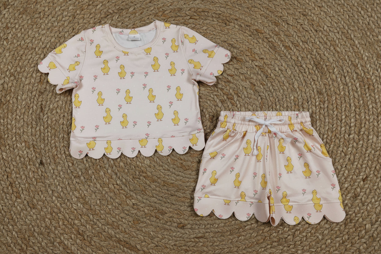 chick scallop shorts set summer girl clothing