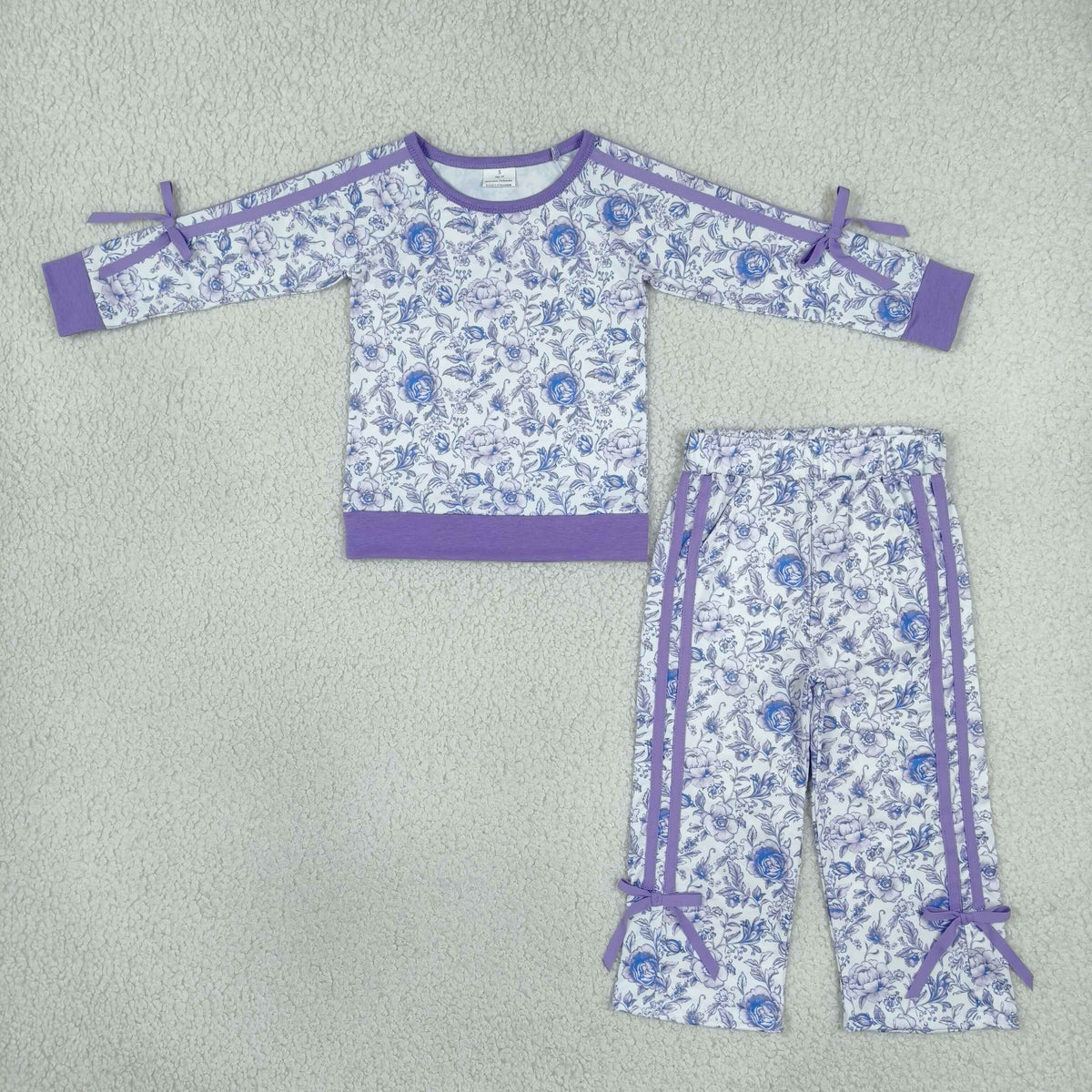 long sleeve purple flower sweatershirt pants outfit girls outfit for fall