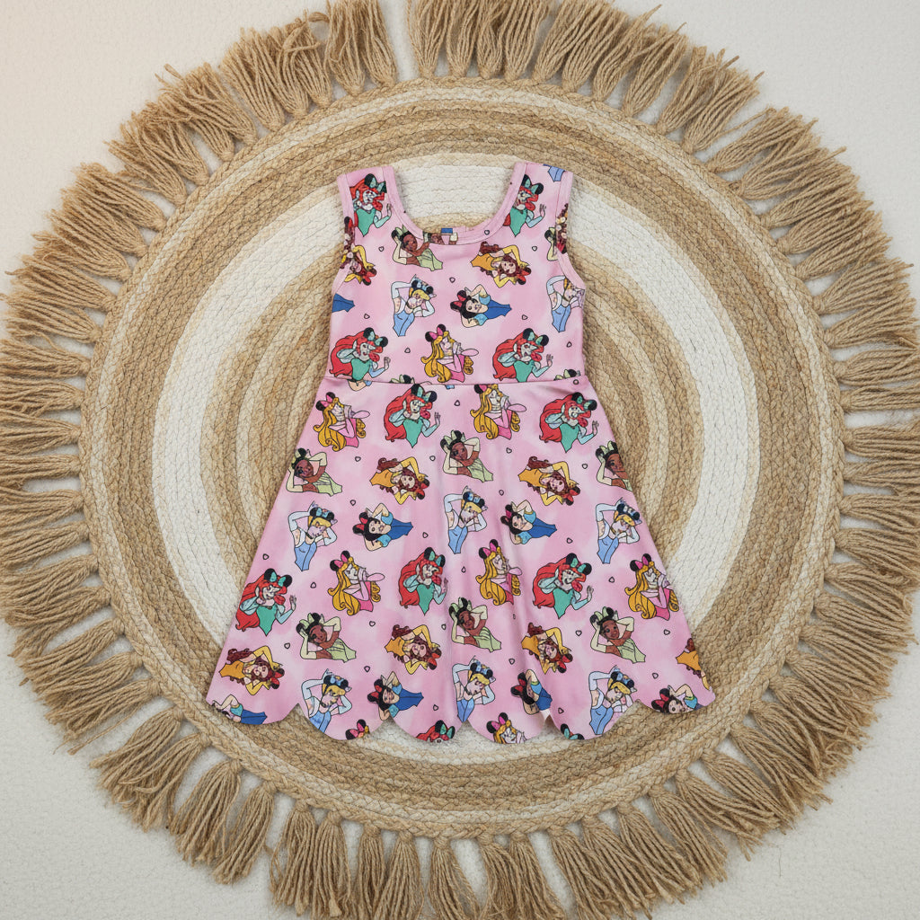 pink cartoon princess scallop athletic dress