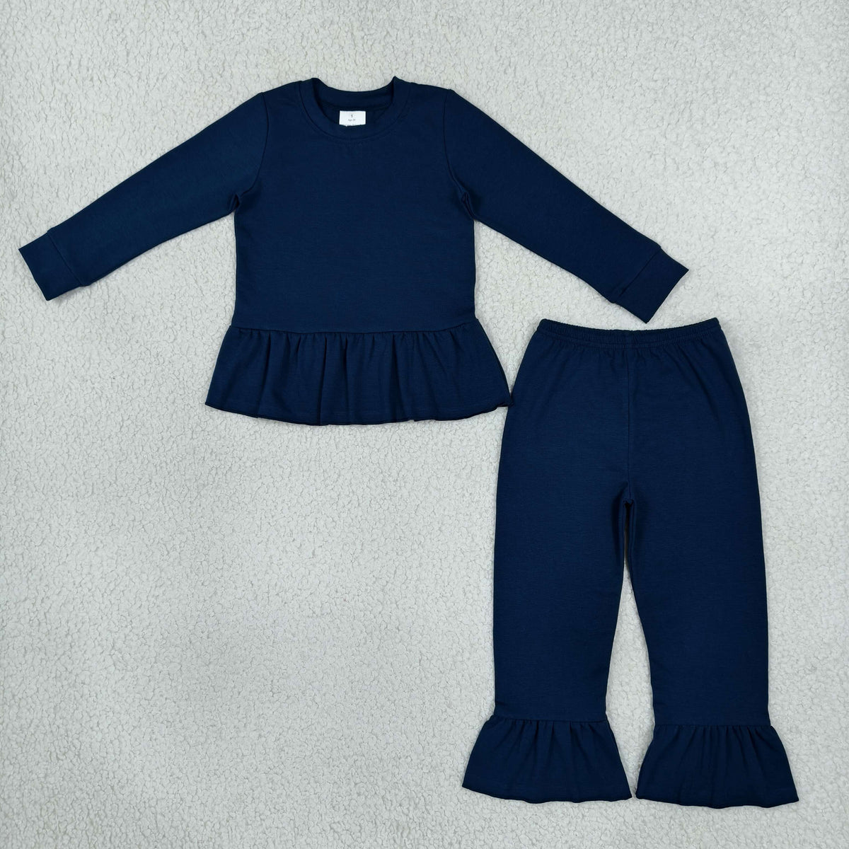 solid cotton navy blue ruffle outfit