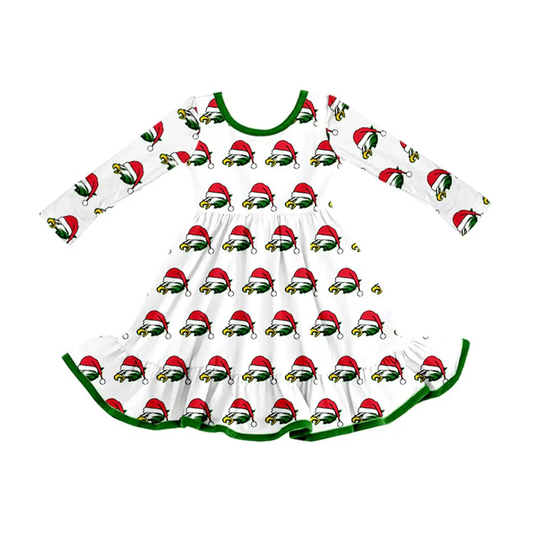Custom Baby Girls Eagle Team Christmas Ruffle Knee Length Dresses  D 8.13
