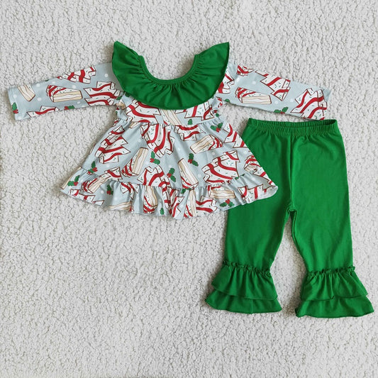 6 A0-12 Tree green bow top and trousers Christmas cake suit