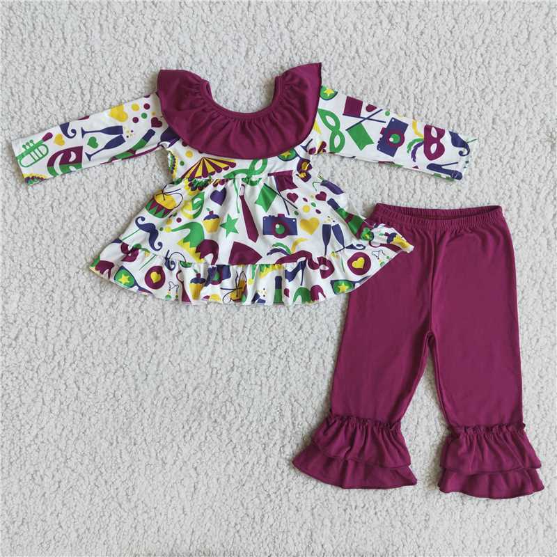 6 A0-1 Mask bow top purple trousers set
