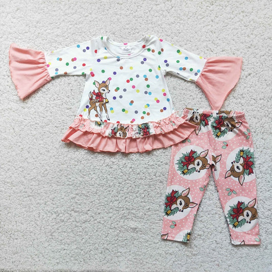 6 A1-19 Deer Rainbow Dot Top Pink Pants Suit D 908