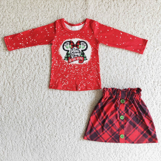 6 A1-20 Red long-sleeved top and red plaid skirt Christmas suit