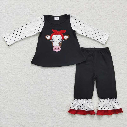 6 A13-26 Embroidered bull head black dot set