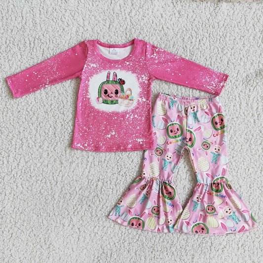 6 A15-19 Easter Cartoon Girls Long Sleeve Pants Suit