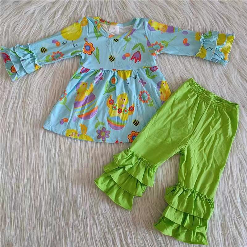 6 A16-11 Colorful plant bird green pants suit