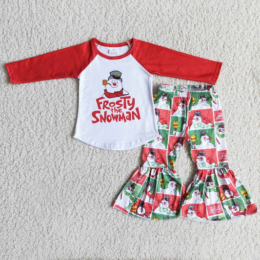 6 A2-2 FROSTy hat snowman red long sleeve red and green bell bottoms set