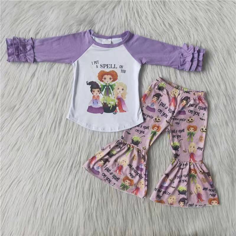 6 A23-3 Girls purple bell bottom pants suit