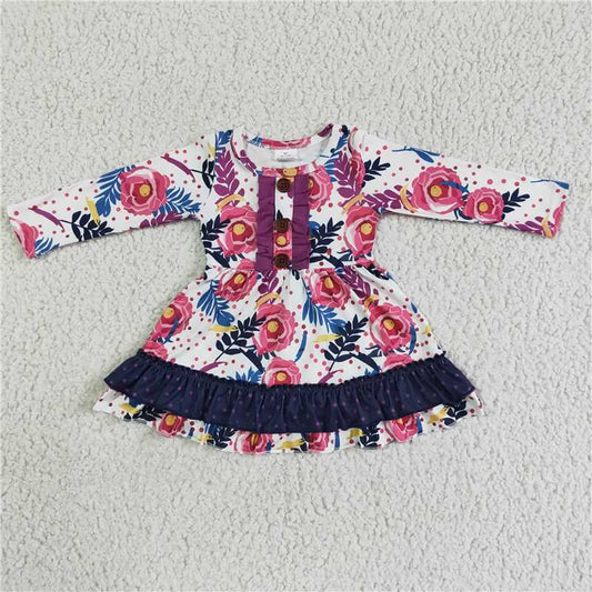 6 A28-14  Flowers and plants mixed color long-sleeved dress