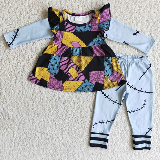 6 A5-5 Halloween Long Sleeve Top Patch Striped Pants Suit