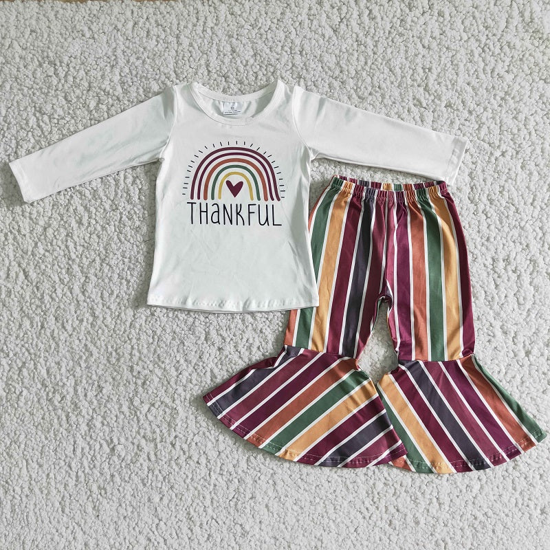 6 A6-16 THANKFUL long-sleeved top striped flared pants set
