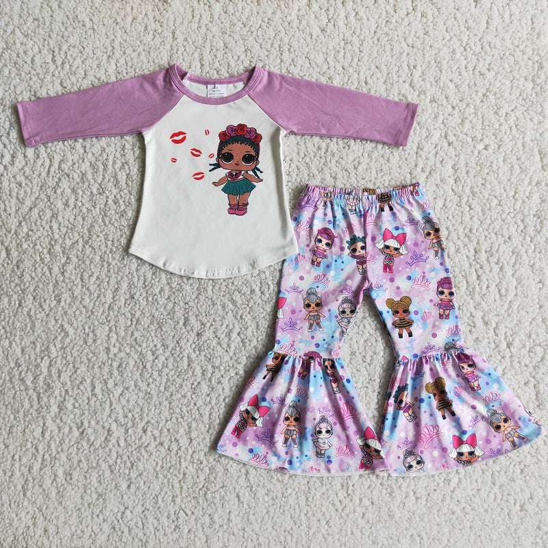 6 A9-14 Girls Purple Long Sleeve Flared Pants Set