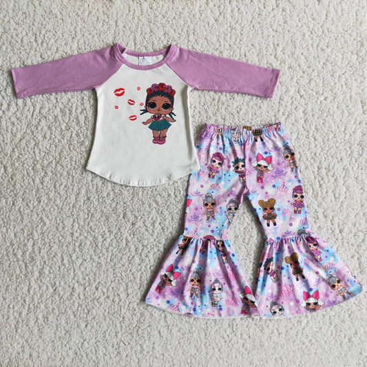 6 A9-14 Girls Purple Long Sleeve Flared Pants Set