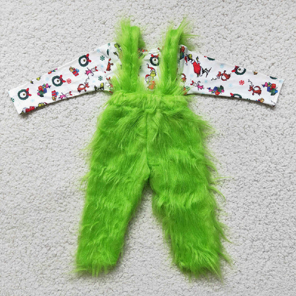 6 B0-4 Long Sleeve Top Green Plush Overalls