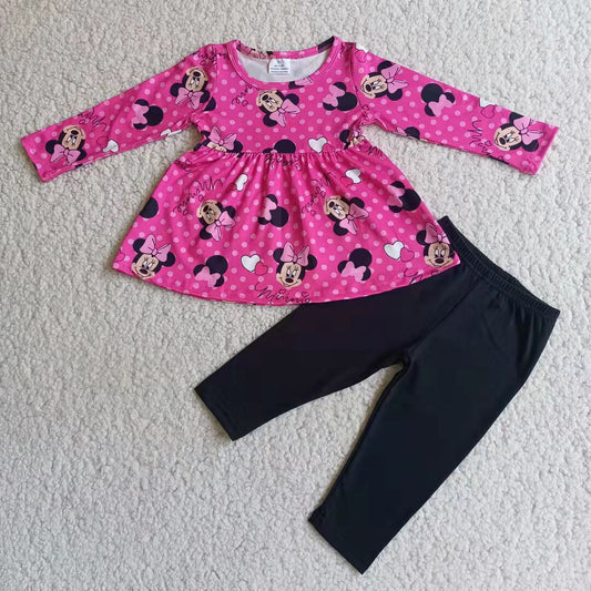 6 B1-1 Rose red cartoon top and black trousers suit