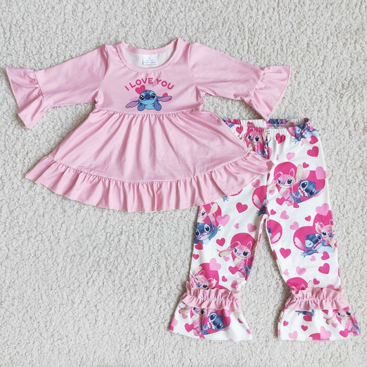 6 B1-35 Love u pink top shark pants set