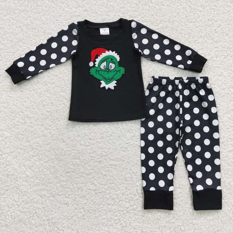 6 B13-17 Polk Dot Girl Embroidery Cartoon Pajama Set
