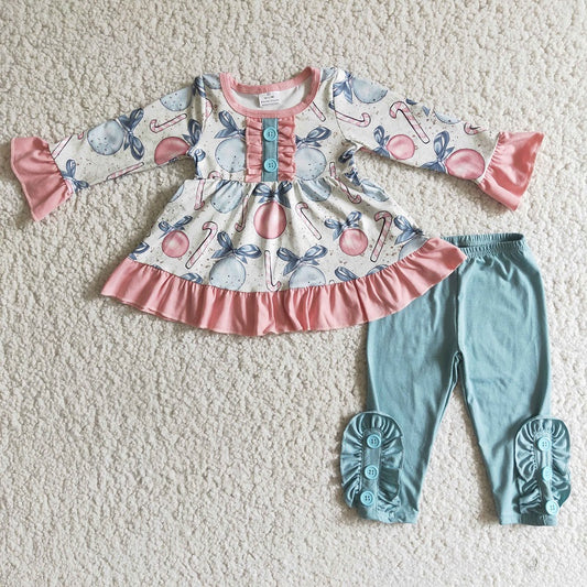 6 B2-2 Pink blue ball long-sleeved top and light blue trousers suit