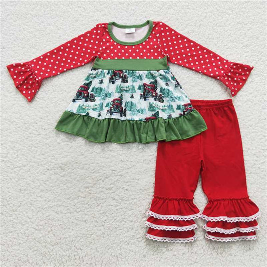 6 B5-16 Christmas Tree Auto Polka Dot Red Long Sleeve Lace Pants