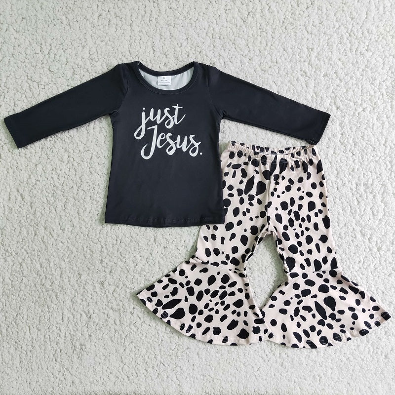 6 B6-2 Letter black top leopard print bell bottoms suit